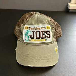 Joes Crab Shack Hat Cap Adjustable Strap Back One Size Green Distressed Vintage